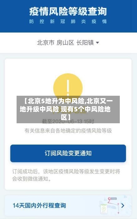【北京5地升为中风险,北京又一地升级中风险 现有5个中风险地区】